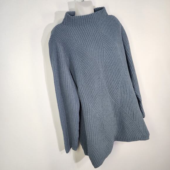 J Jill Sweater Women's Chenille XL Pullover Funnel Mock Neck Tunic Blue Plush - Picture 4 of 11